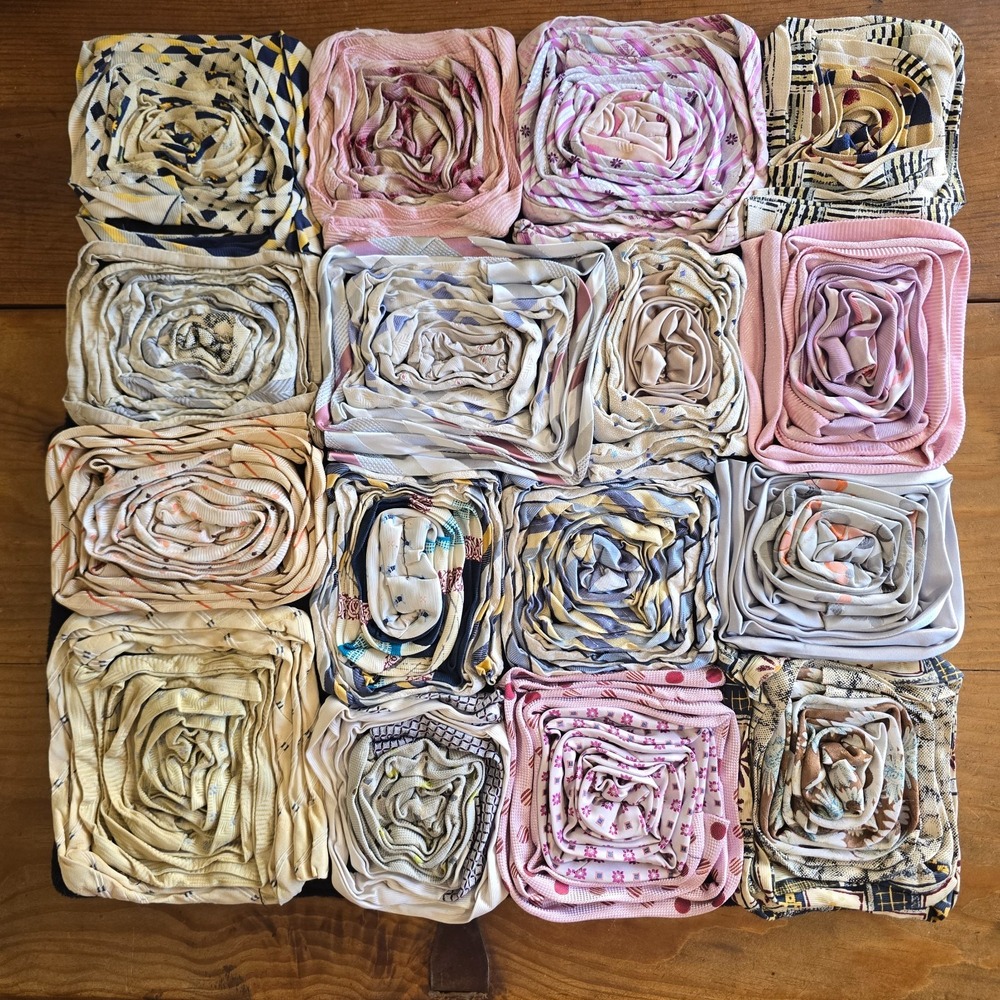 Vintage Dreamweavers Handmade Silk Tie Pillow Cover with Hand-Rolled Roses